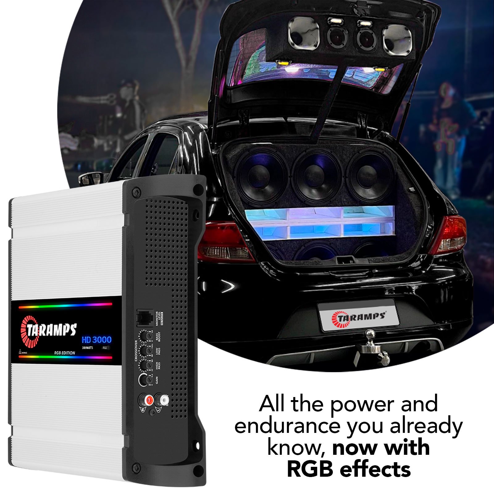 Taramps HD 3000 Digital 108 RGB Effects Amplifier 3000 Watts RMS 1 2 or 4 Ohms Full Range Car Audio System Monoblock Crossover