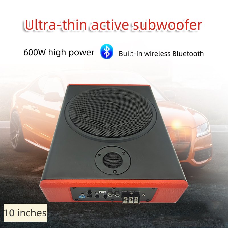 600W Big Power Slim Car Subwoofer 10 Inch Flat Woofer Car Audio Subwoofer 12V Underseat Car Subwoofer with Amplifier