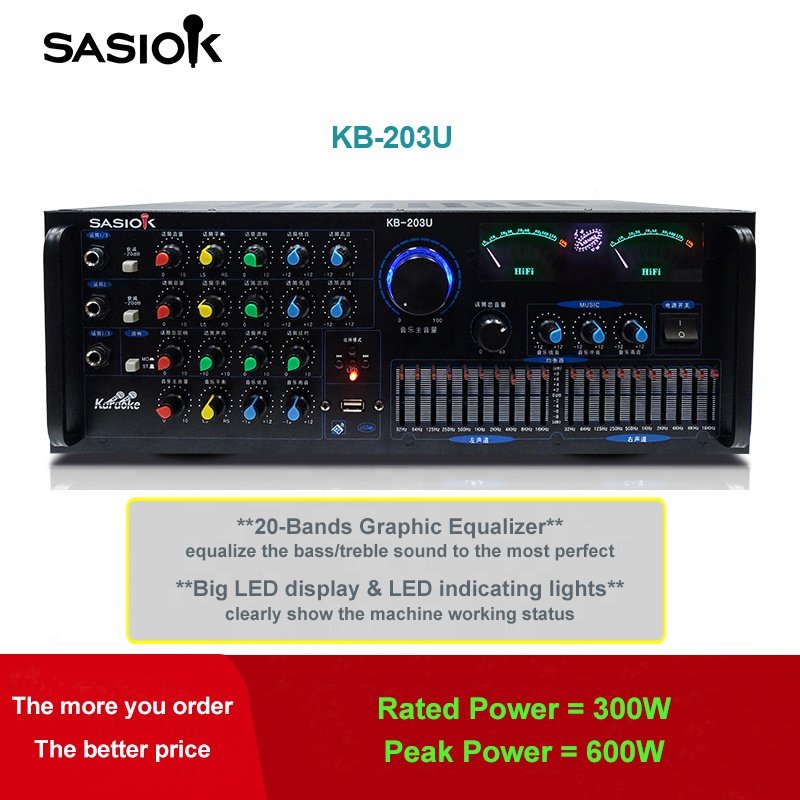KB-203U 800W 20-band EQ HIFI BT/USB/SD/MMC/AUX Receivers Home Theater Blue-tooth Karaoke Amplifier Speaker Professional LED.