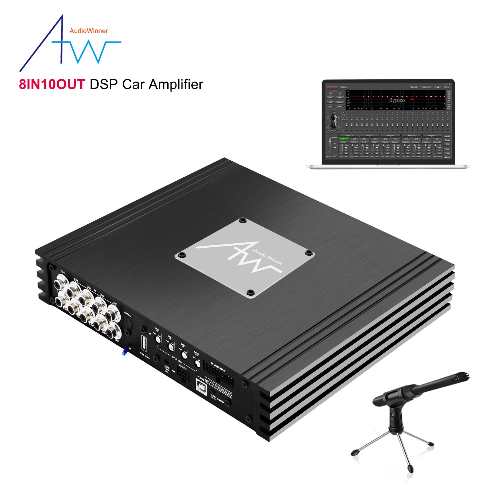 AudioWinner T810.8L Car DSP Amplifier Digital Sound Processor and Audio Amplifier with Remote Control Switch