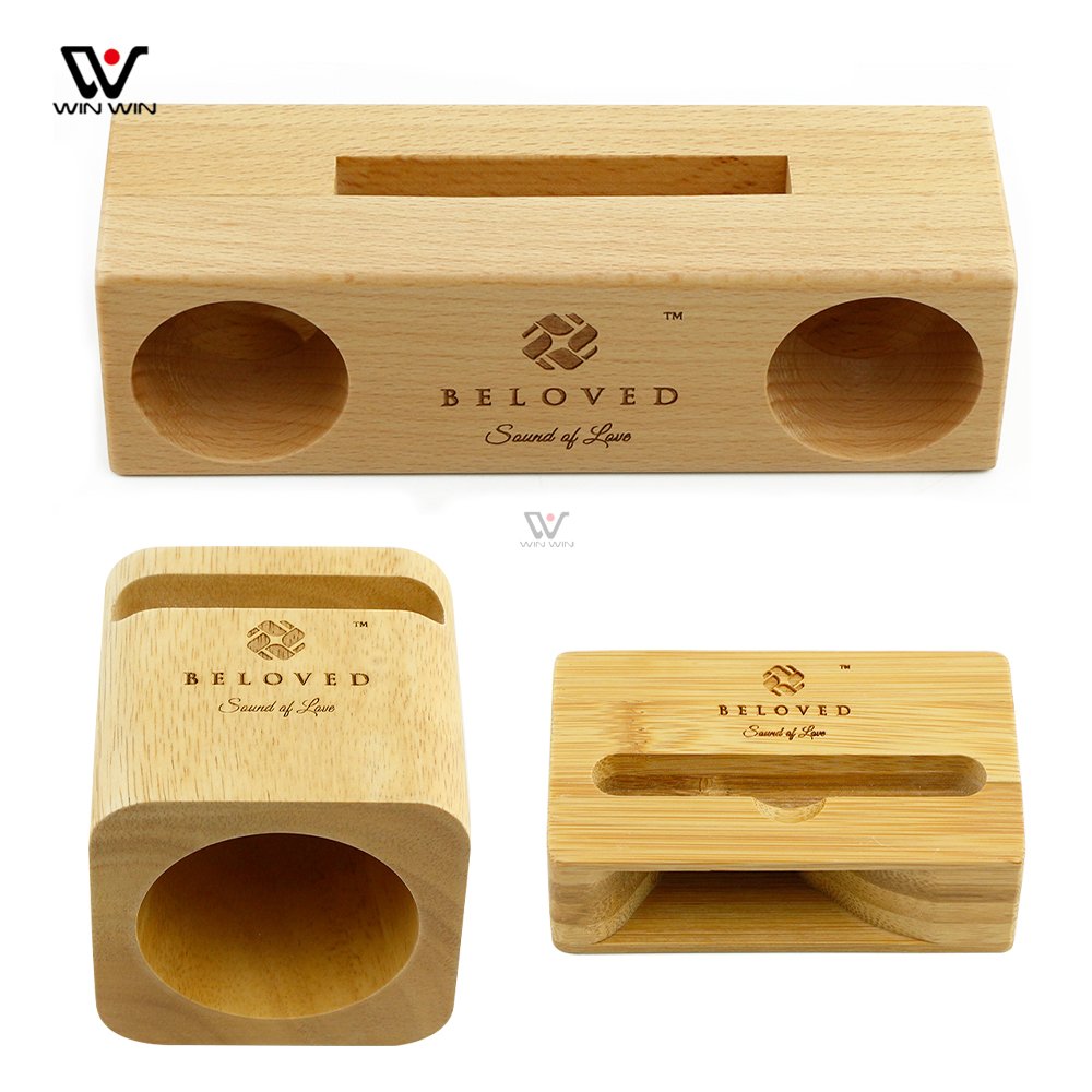 Winning Product 2024 Bamboo Loud Speakers Wood Speaker Home Audio Phone Stand
