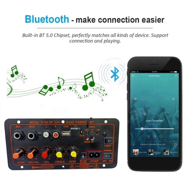 D100W Car Subwoofer Amplifier Board, High-power 12v Subwoofer Amplifier Circuit Board, BT Subwoofer Mono Amplifier Board
