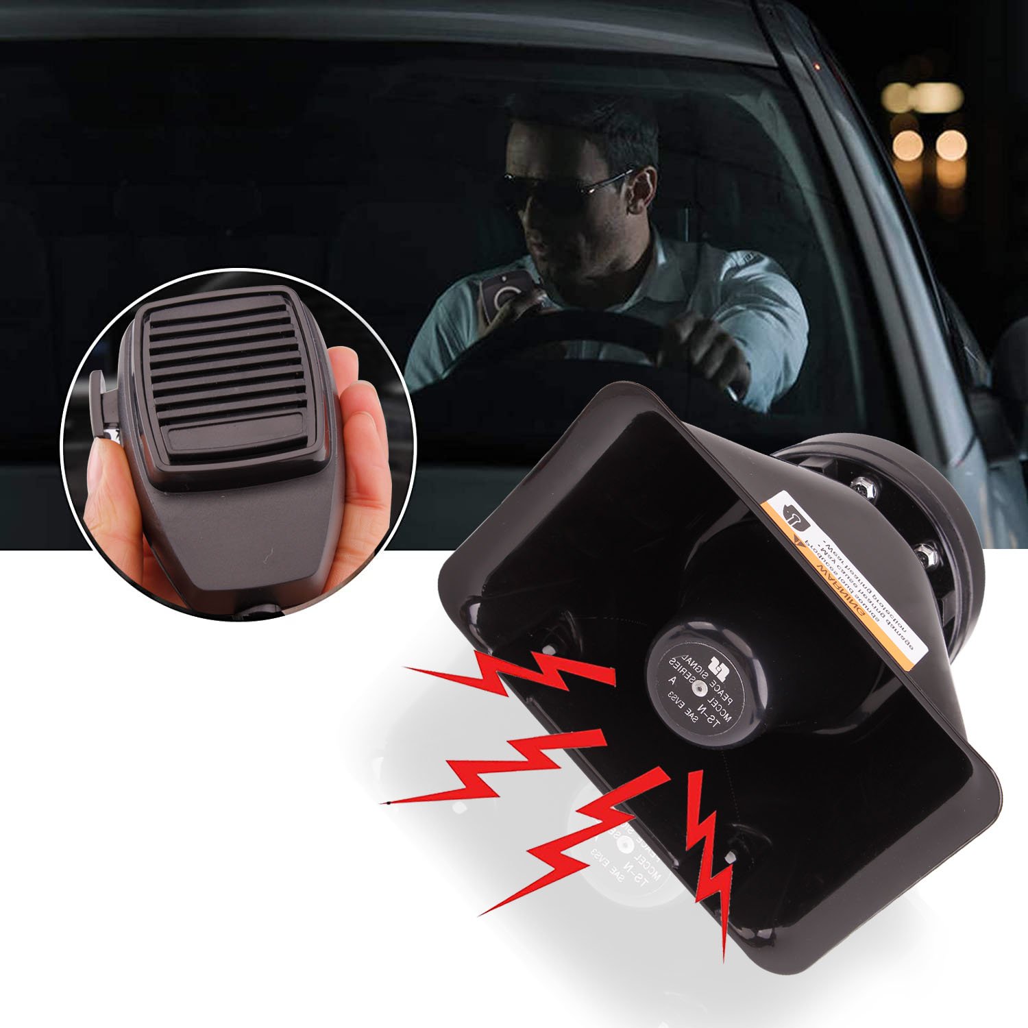 Siren & Square Speaker Amplifier, 12V 200W 9 Tones Car Siren Horn with Wired Handheld Microphone Horn Car Speaker Horn