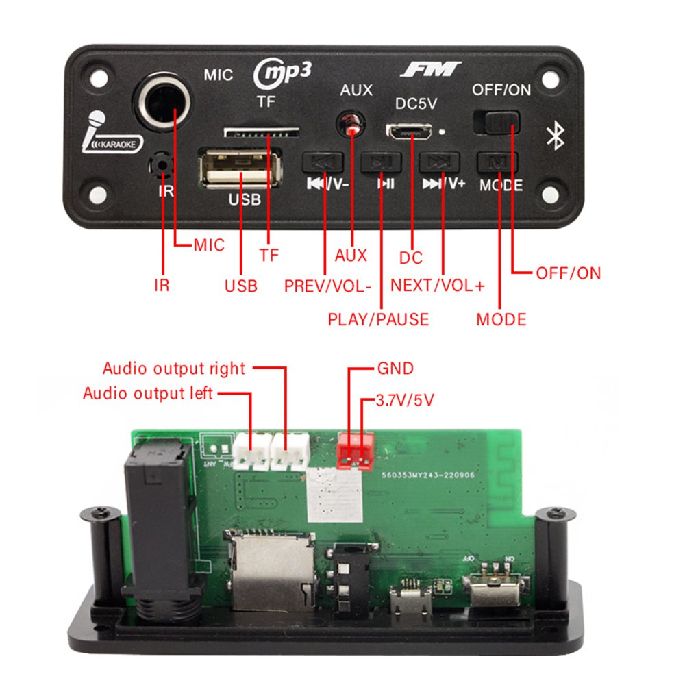 10W 6W Blue. Tooth Amplifier MP3 Decoder Board Microphone Car Mp3 Player USB Record FM Radio AUX for Speaker Handsfree Audio DIY