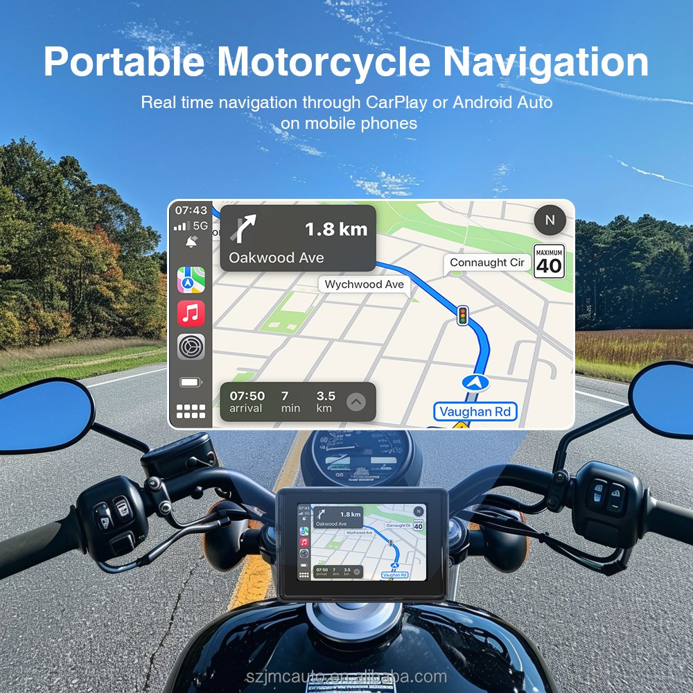 JMC 5.28inch Motorcycle CarPlay Android Auto Monitor Video Loop Recording Dual BT Music Waterproof