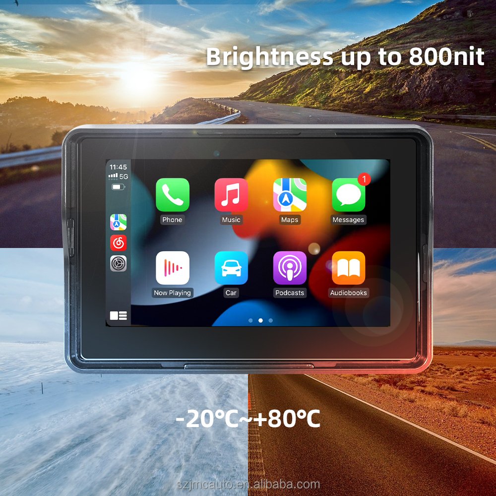 JMC 5.28inch Motorcycle CarPlay Android Auto Monitor Video Loop Recording Dual BT Music Waterproof