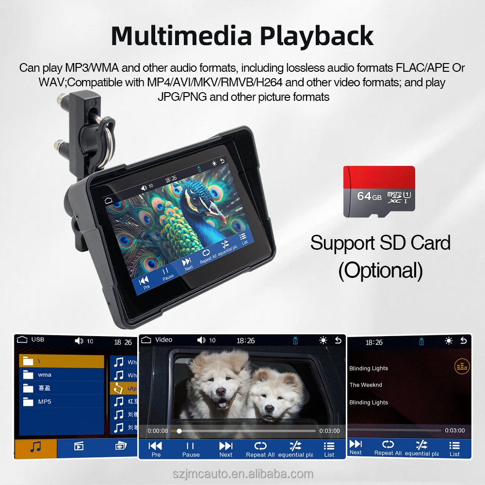 JMC 5.28inch Motorcycle CarPlay Android Auto Monitor Video Loop Recording Dual BT Music Waterproof