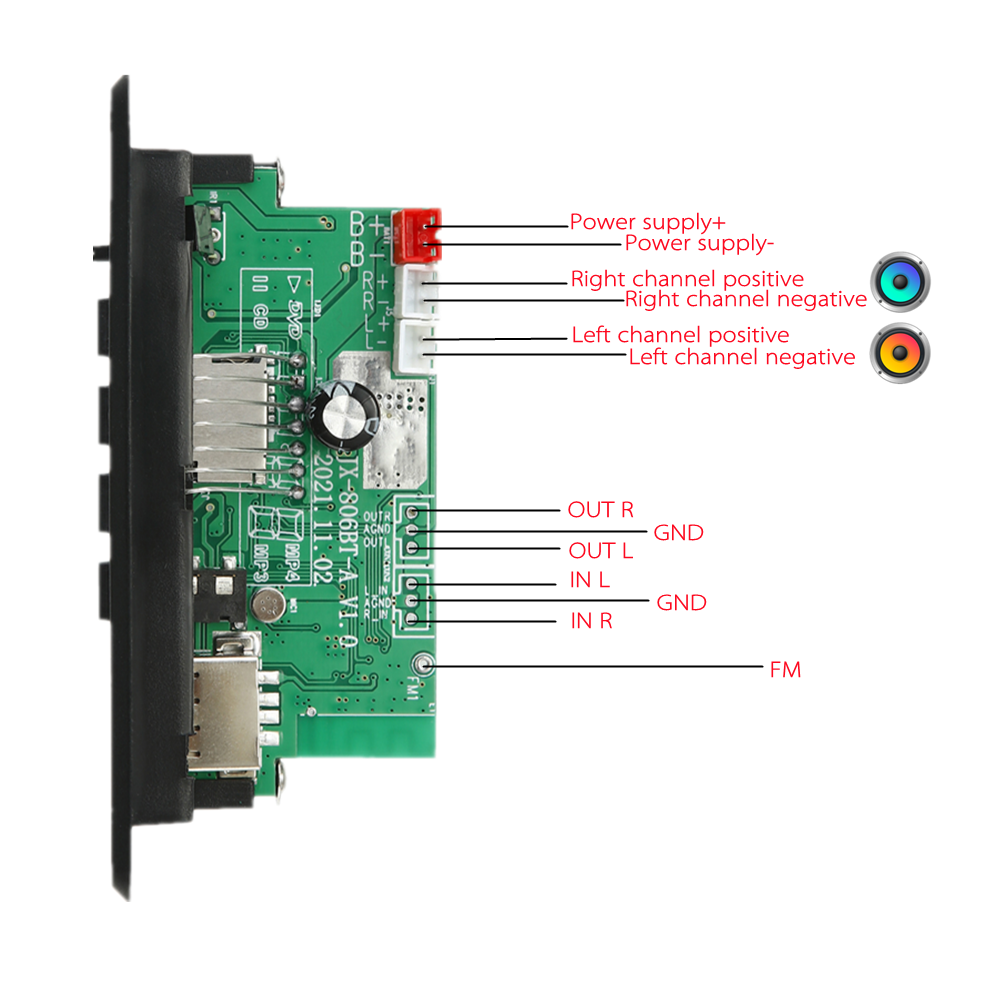 2*25W Amplifier Blue Tooth 5.0 MP3 Player Decoder Board 12V Car FM Radio Module Support TF USB AUX Handsfree Call Record