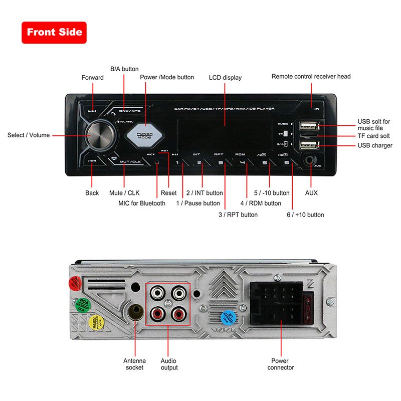 New Private Tooling 1 Din 2 USB Port TF Card 4 Color Backup LCD Display 4 RCA Output Car FM Radio MP3 Stereo Player