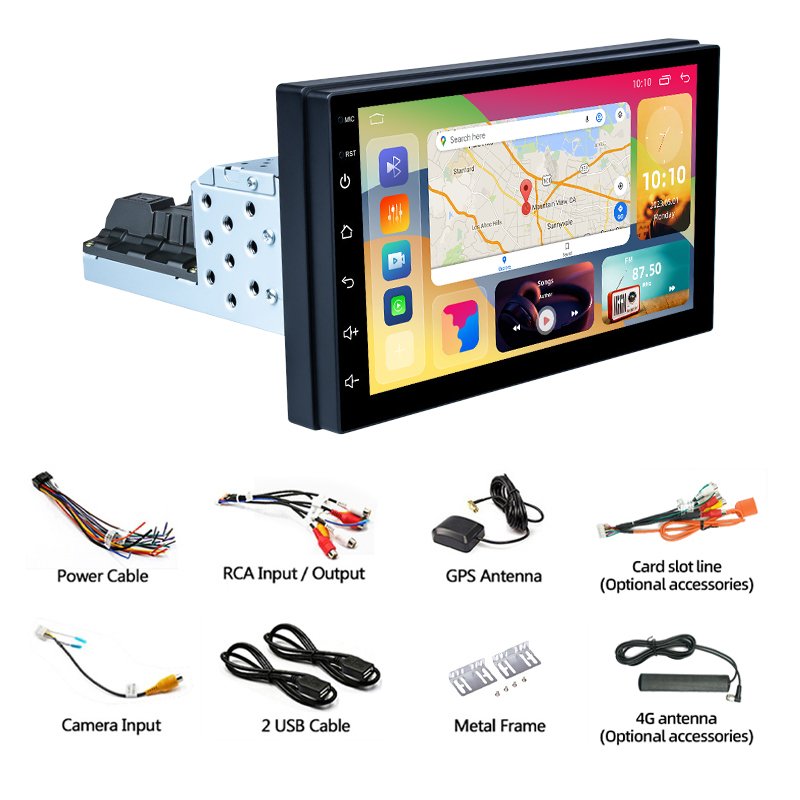 Henmall Universal 1din 7 Inch Car Radio Android With GPS Navigation Carplay Android Auto Wifi Stereo Player Multimedia Video