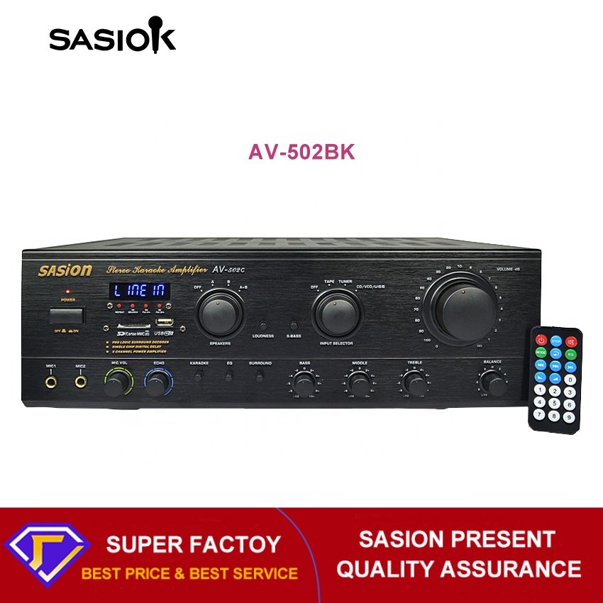Factory Price AV-502 Powerful 7.0 Channel Professional REMOTE CONTROL Amplifier with BT/USB/SD/MMC/CD/VCD/TAPE/TUNNER Functions.