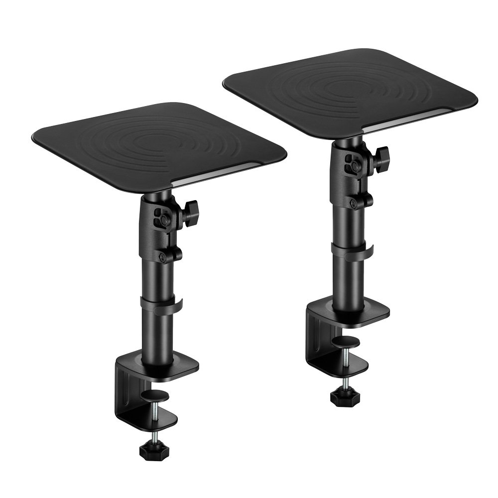 Gaming Home Office Universal Height Adjustable Desktop Mount Clamp-on Bookshelf Speaker Stand Pair