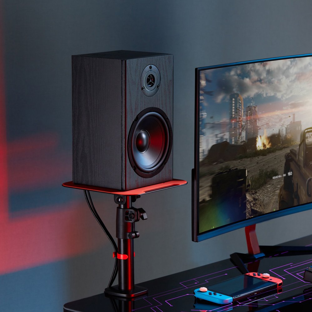 Gaming Home Office Universal Height Adjustable Desktop Mount Clamp-on Bookshelf Speaker Stand Pair