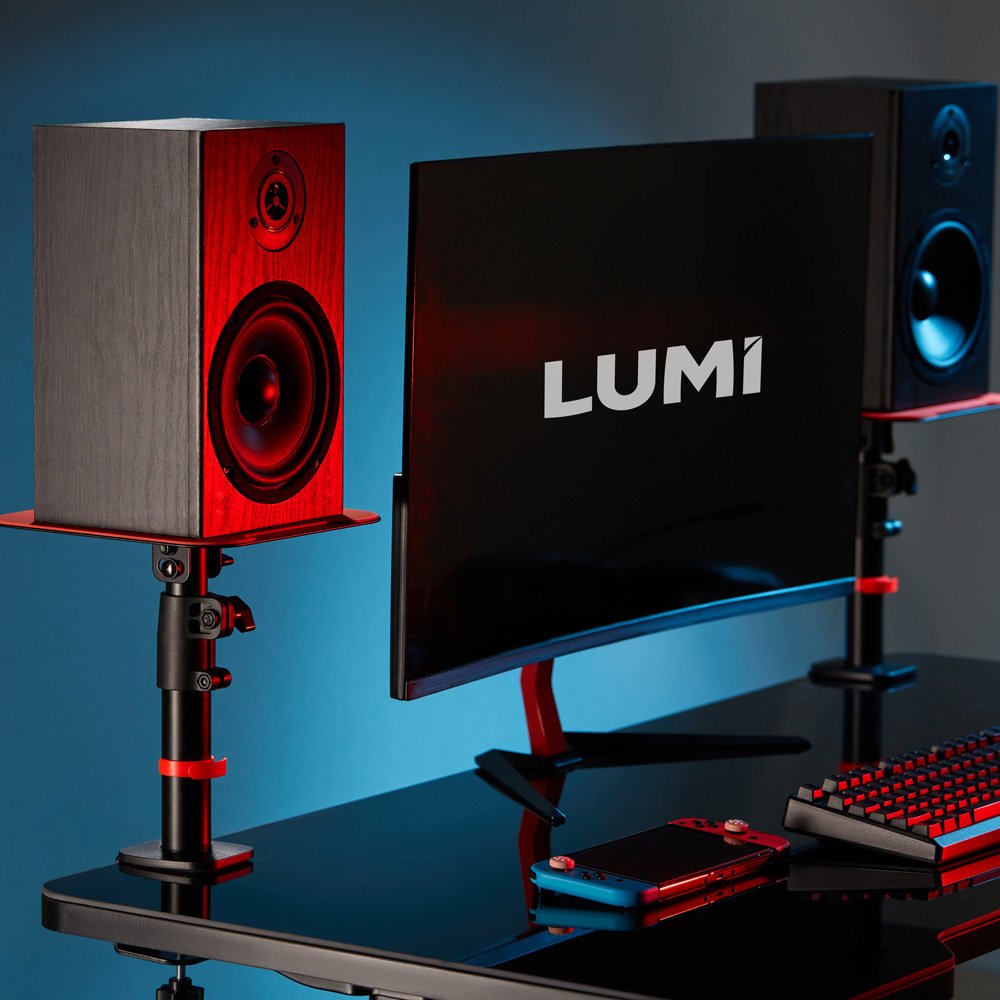 Gaming Home Office Universal Height Adjustable Desktop Mount Clamp-on Bookshelf Speaker Stand Pair