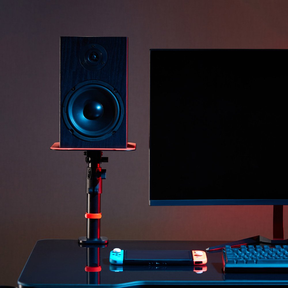 Gaming Home Office Universal Height Adjustable Desktop Mount Clamp-on Bookshelf Speaker Stand Pair