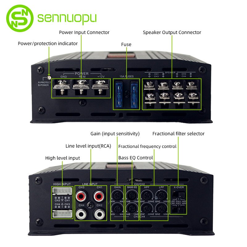 Stage A6004 Full Range Professional Power 12v 4 Channel Car Systems Audio Amplifier