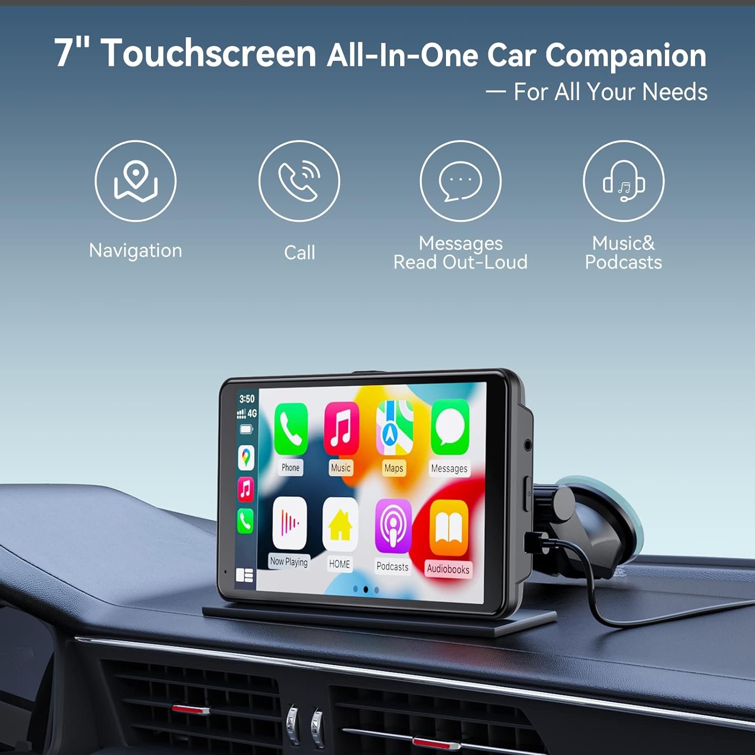 Wireless Smart Car Play Screen Car Stereo with Apple CarPlay and Android Auto 7'' Monitor with Backup Camera for All Cars