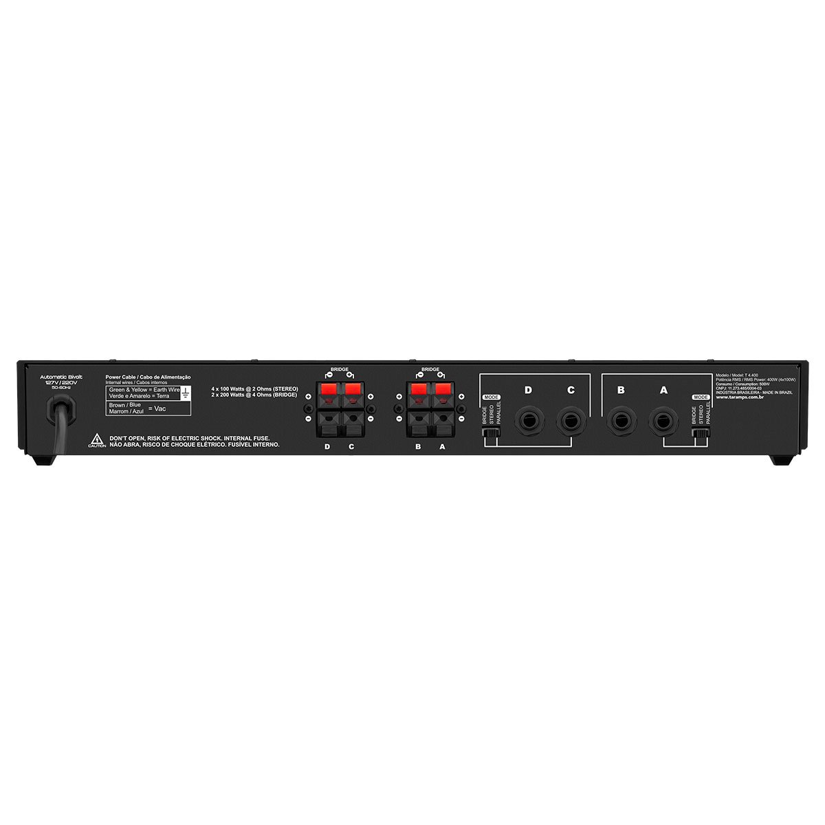 Taramps T 4400 Professional Amplifier 4 Channel 100 Watts 4 Ohms 400W Used in Churches Shows Home Pro Audio System Sound Quality