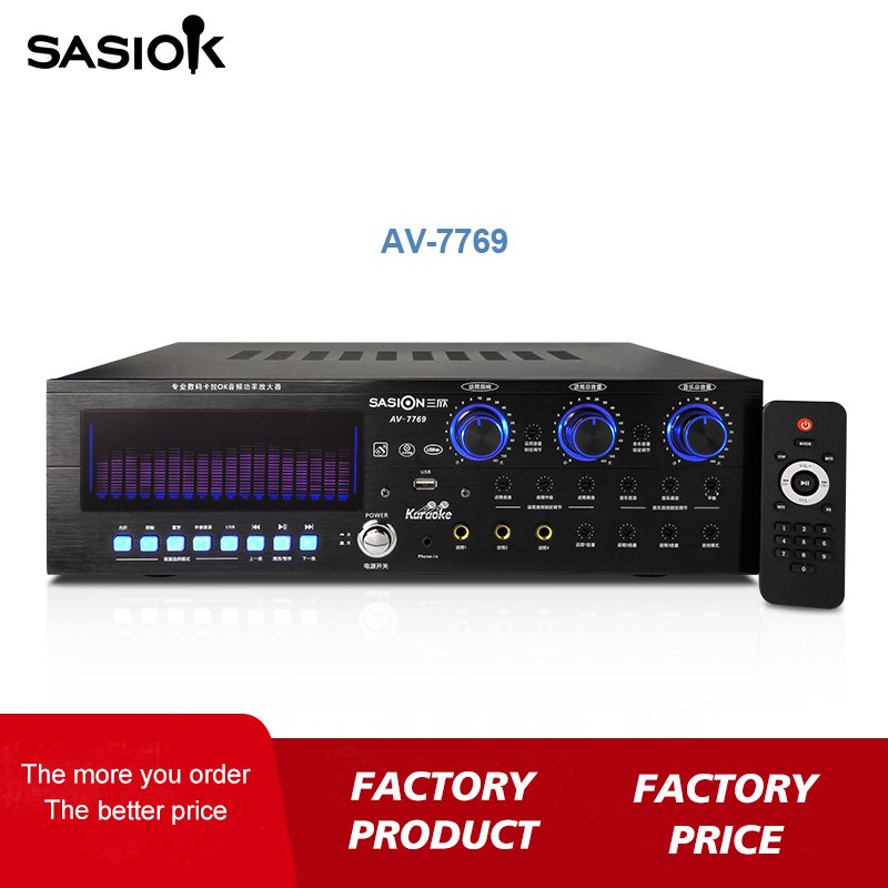 AV-7769 1000W Optical/Coaxial/Mic. Mixing Professional Audio Amplifier with BT/USB/SD/AUX Functions & Big LED Display Screen.