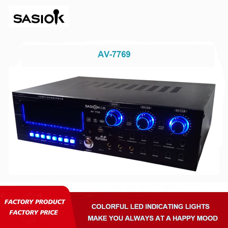 AV-7769 1000W Optical/Coaxial/Mic. Mixing Professional Audio Amplifier with BT/USB/SD/AUX Functions & Big LED Display Screen.