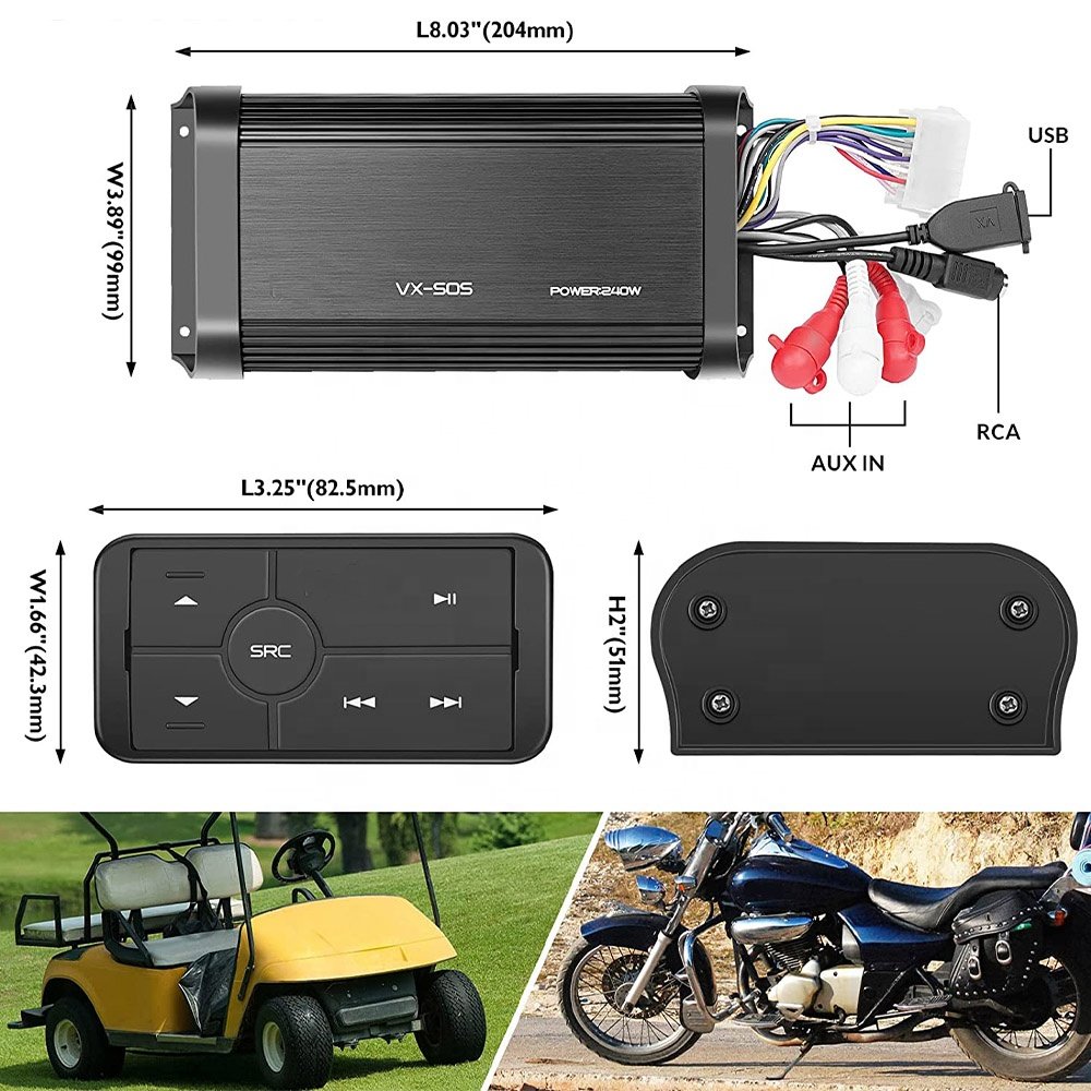 Audio Systems Marine 500 Watt 4 Channel Amplifier 6.5 Inch Speaker System, Bluetooth Remote for Boat Car ATV