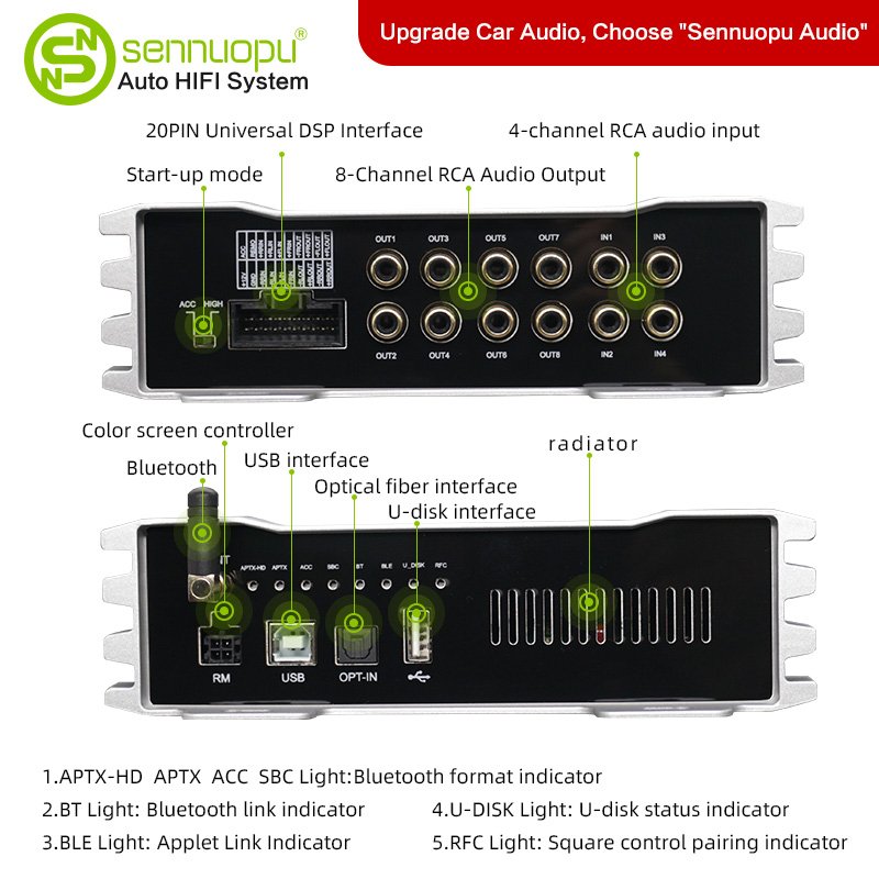 Sennuopu X11B Power Amplifier Car Audio Amp Dsp Processor Car Subwoofer Amplifier Universal Equalizers and Amplifier for Cars