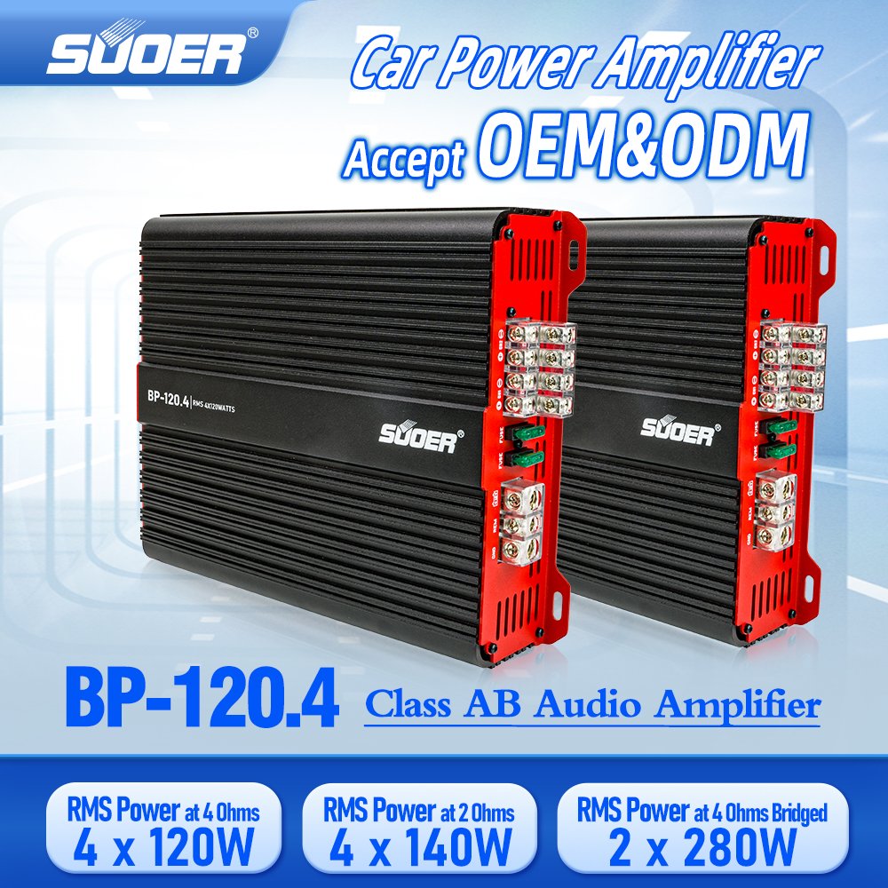 Suoer BP-120.4 Class AB 4 Channel 120 Watts Rms Power Car Amplifier