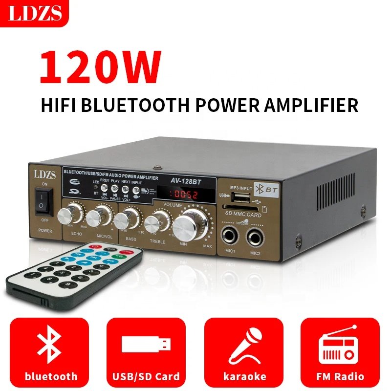 AV-128BT High-power Bt Home 220V Karaoke Professional HiFi Home Audio and Video Lossless Car Amplifier
