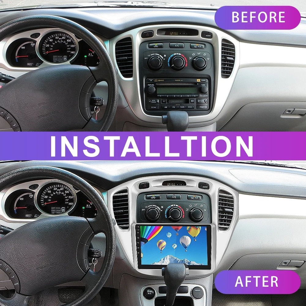 Henmall 2 Din 9'' Dashboard Car Radio Frame Car Fascia Pane Damage-free With Canbus for Toyota HIGHLANDER 2000-2007