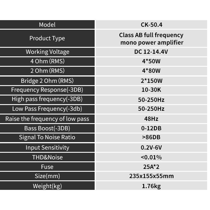 Suoer CK-50.4 Amp Auto peak Power 500 Watts Car Amplifier 4 Channel Class AB Car Amplifier