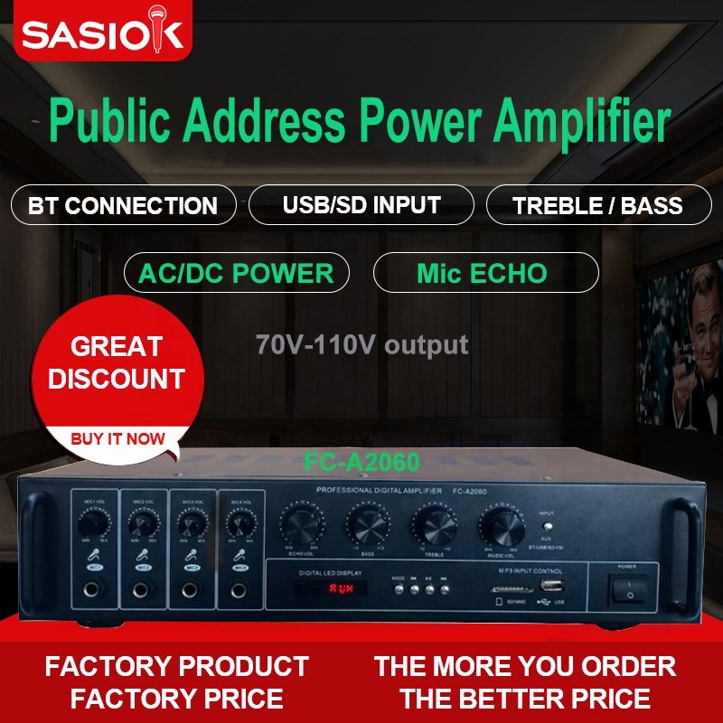 AC/DC Power Mic Echo FC-A2060 Home/car Karaoke Amplifier/public Address Power Amplifier Support BT/USB/SD/MMC/MP3/DVD/AUX/LED.