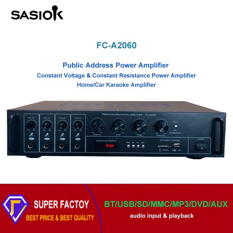 AC/DC Power Mic Echo FC-A2060 Home/car Karaoke Amplifier/public Address Power Amplifier Support BT/USB/SD/MMC/MP3/DVD/AUX/LED.