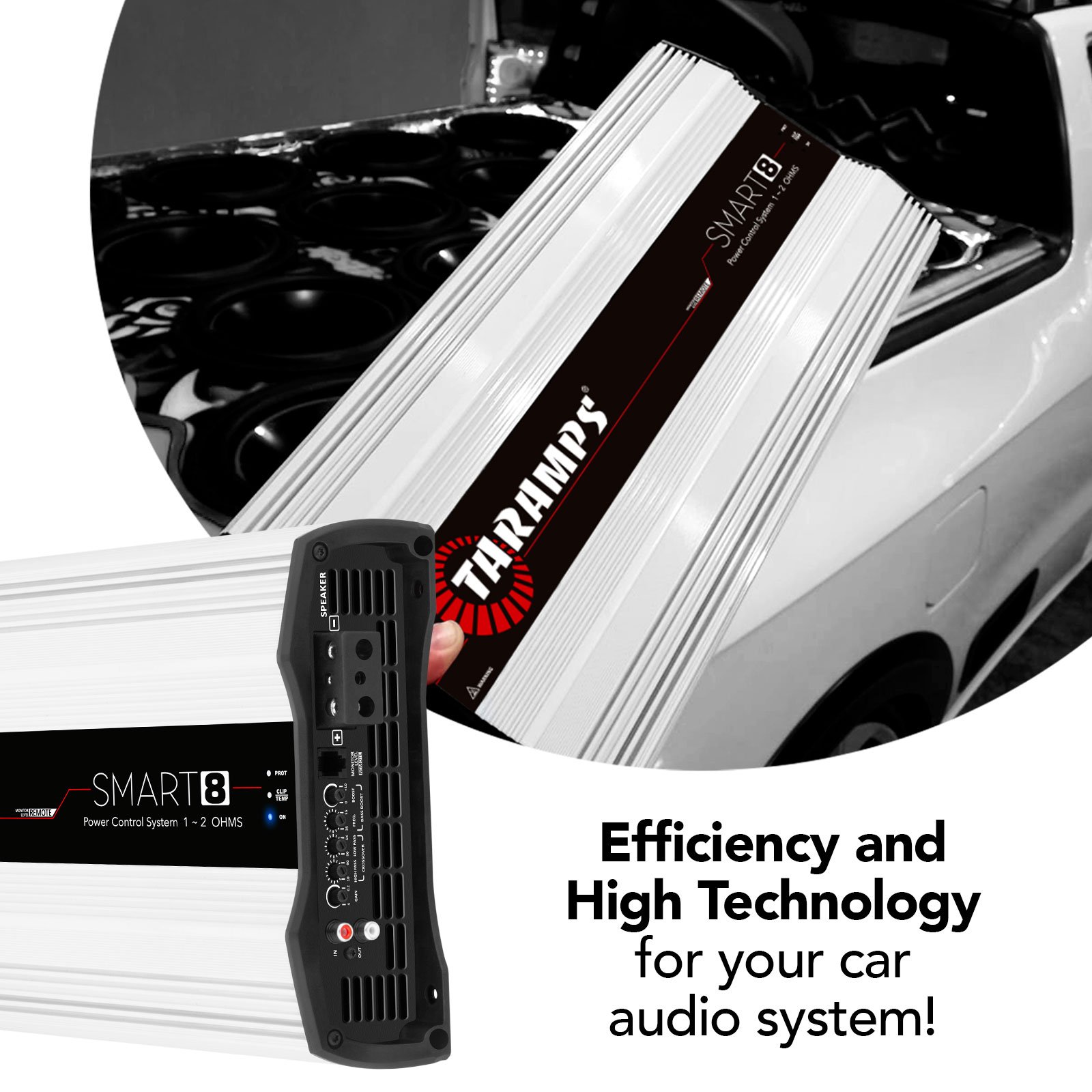 Taramps Smart 8 Amplifier 1 to 2 Ohms 8000 Watts RMS Multi Impedance High Performance Digital Monoblock Great for Subwoofers 8k