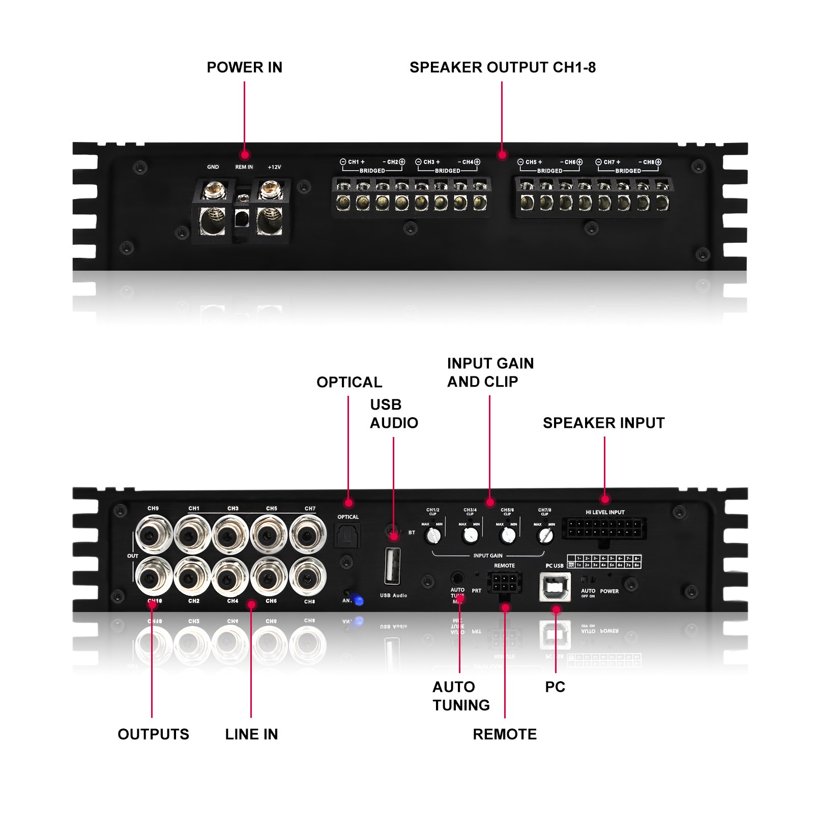 AudioWinner T810.8L OEM 10channel Sound Digital signal Processor Dsp with 8ch 90W 4 Ch150W Class d Car Audio Power Amplifier
