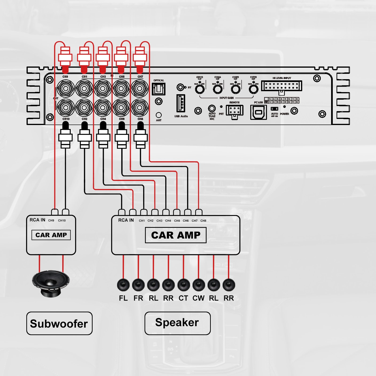 AudioWinner T810.8L OEM 10channel Sound Digital signal Processor Dsp with 8ch 90W 4 Ch150W Class d Car Audio Power Amplifier