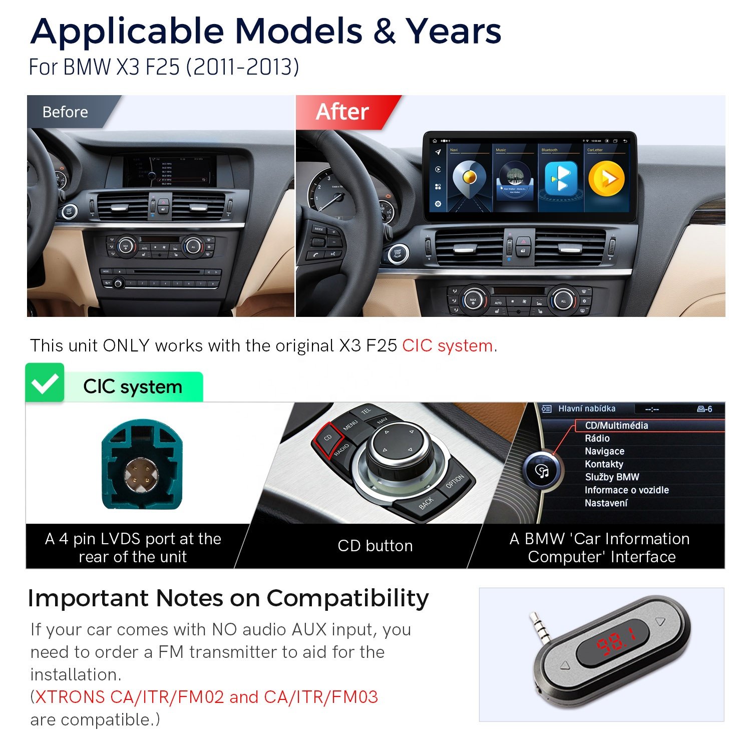 XTRONS 12.3" Car Radio for BMW X3 F25 2011-2013 AutoRadio Carplay Screen Android Auto 4G LTE Full Laminated 2K Car Screen