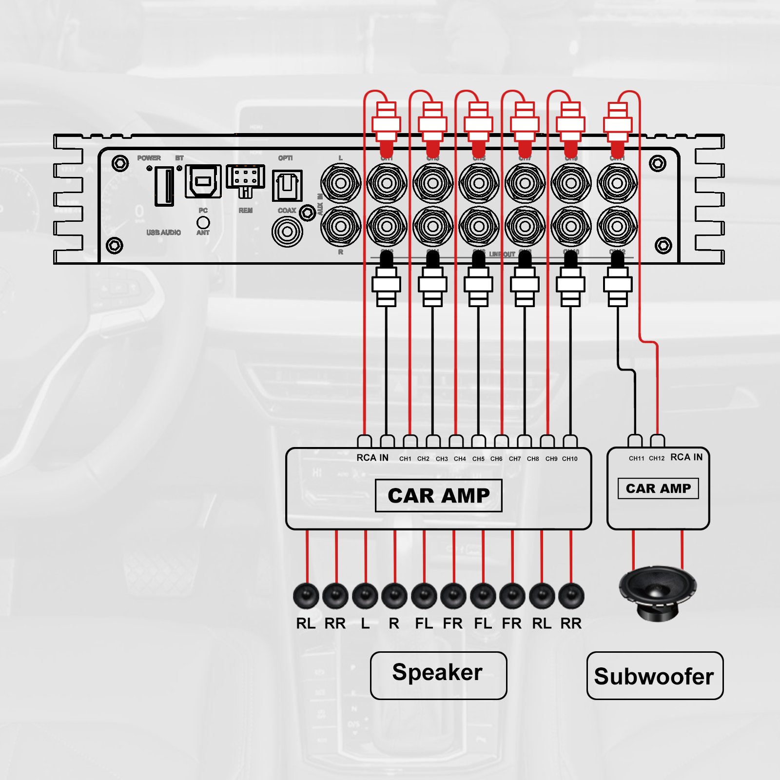 AudioWinner T1012.12M New Germany Design 12 Inch Dsp Car Amplifier with 12 Channel Audio Amplifier