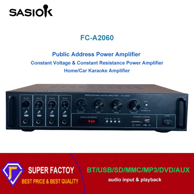 AC/DC Power FC-A2060 Mic Echo Home/car Karaoke Amplifier & Public Address Power Amplifier Support BT/USB/SD/MMC/AUX/MP3/DVD/LED.
