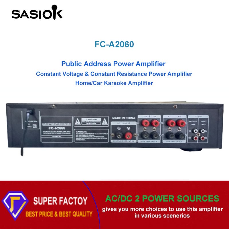 AC/DC Power FC-A2060 Mic Echo Home/car Karaoke Amplifier & Public Address Power Amplifier Support BT/USB/SD/MMC/AUX/MP3/DVD/LED.