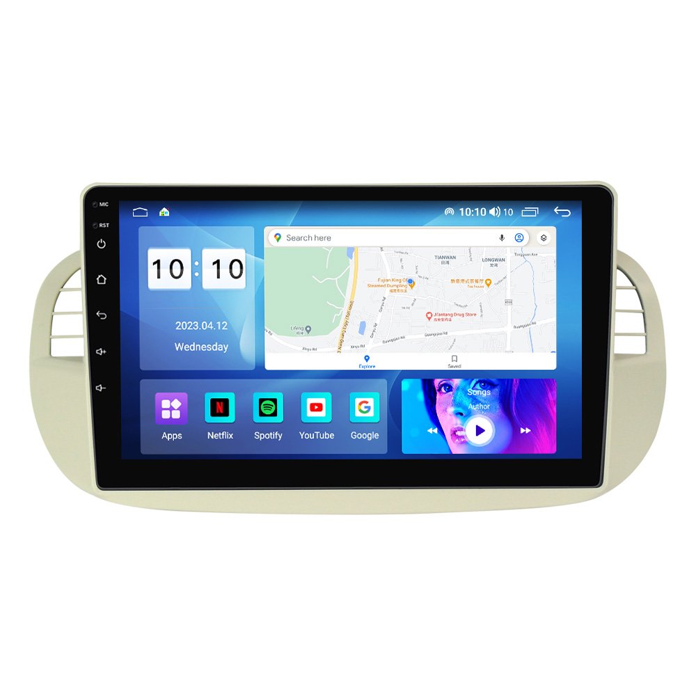 MEKEDE Car-Play Android Auto IPS Touch Screen Head Unit Built-in DSP Support Backup Camera OBD2 DVR TPMS SWT 1DIN for Fiat 500