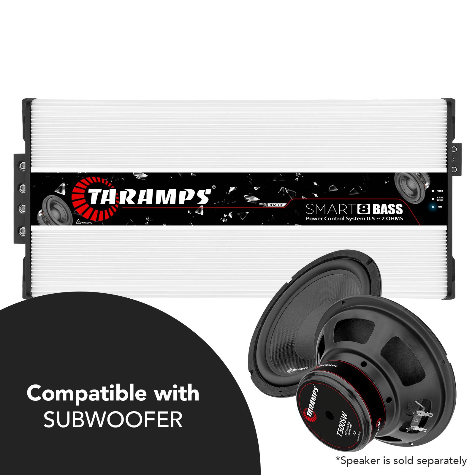 Taramps Smart 8 Bass Amplifier 0.5 to 2 Ohms 8000 Watts Multi Impedance High Performance Class D Monoblock Great for Subwoofers