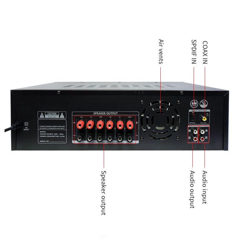 5.1 Channels AV-735A 600W HIFI Around Sound Super Audio System/karaoke Amplifier with BT/USB/SD/AUX/ECHO/BALANCE Functions.