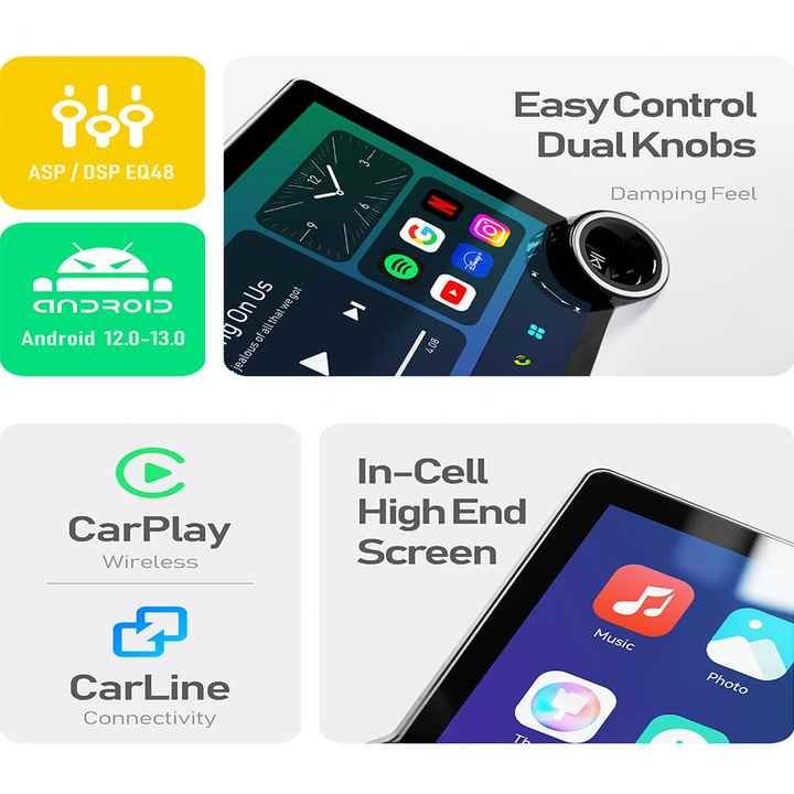 Hongrui 10.1 Inch Automotive Multimedia System Android Auto DSP Car Play Diamond AI 2K Infinite Dual Knob Car Radio Screen