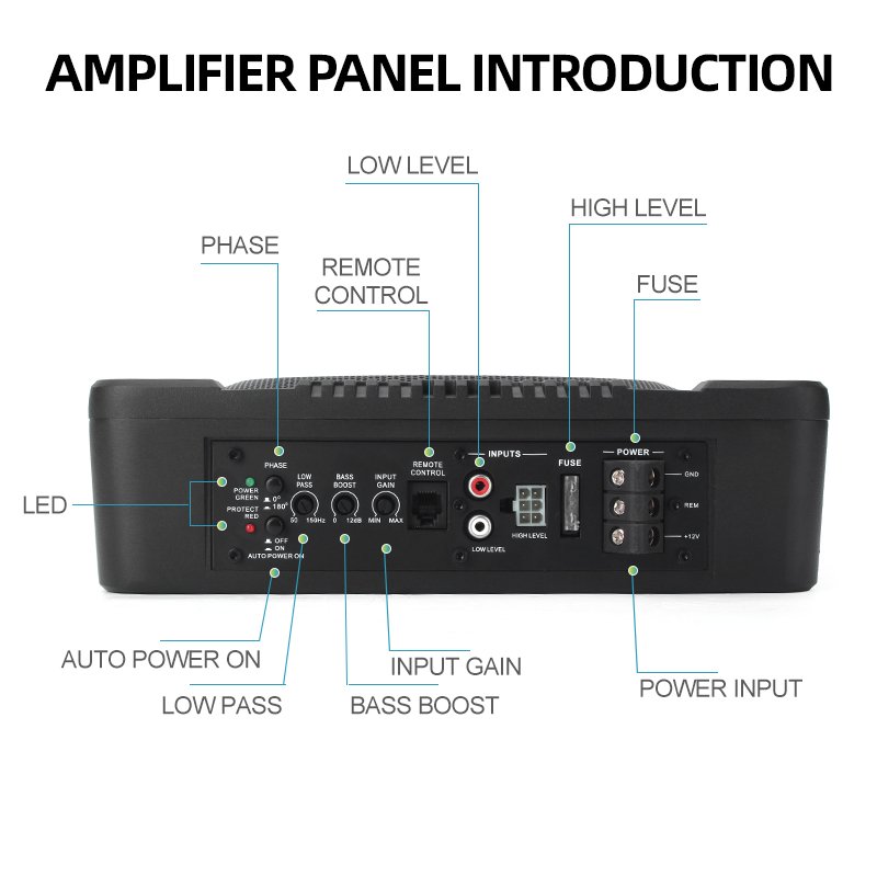 10" 600W Active Under Seat Car Sub Woofer Stereo Power Amplifier Enclosure Speaker Subwoofer