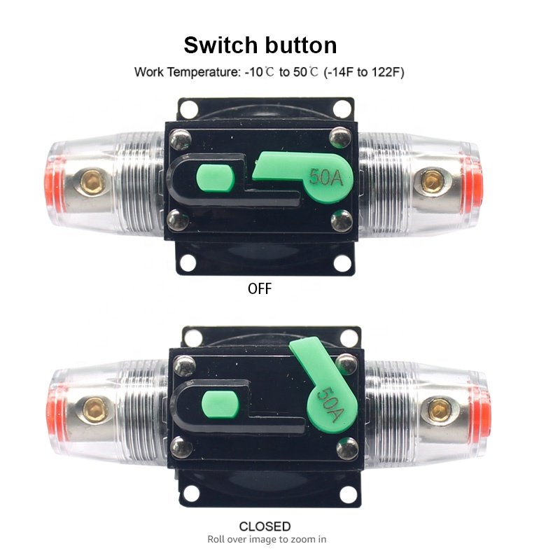 12V-36V DC 20A 30A 40A 50A 60A Car Truck Audio Modification Stereo Amplifier Circuit Breaker Automatic Reset Fuse Holder Switch
