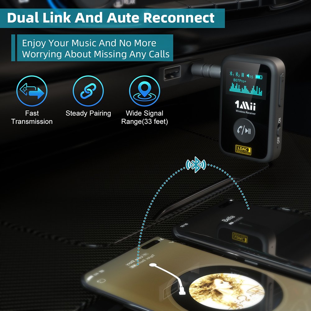 1Mii Bluetooth 5.0 Transmitter Portable Wireless Rechargeable Transceiver Adapter for TV, Audio Receiver for Car System