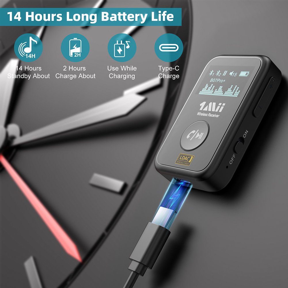 1Mii Bluetooth 5.0 Transmitter Portable Wireless Rechargeable Transceiver Adapter for TV, Audio Receiver for Car System