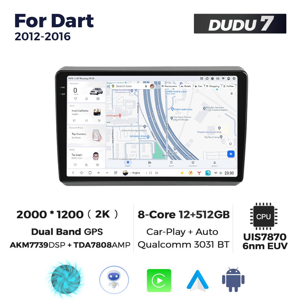 Mekede DUDUAUTO 2000*1200 Screen Android Car Stereo With 360 Camera for Dodge Dart 2012-2016 Support Wired Wireless Car Play