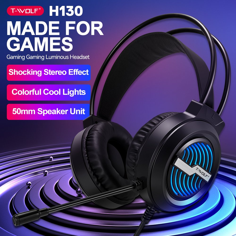 New Gadgets 2024 H130 Earphone with Microphone LED Colorful Lights headphone Work for Laptop Computer Tablet Gamer