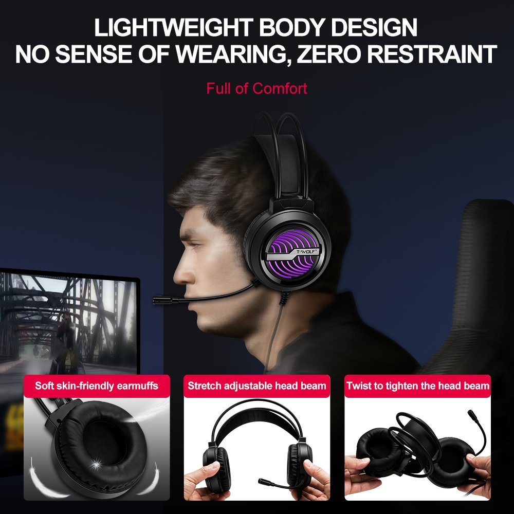 New Gadgets 2024 H130 Earphone with Microphone LED Colorful Lights headphone Work for Laptop Computer Tablet Gamer